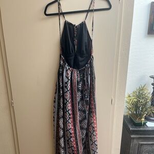 TOBI Boho Maxi Dress with Black Fringe